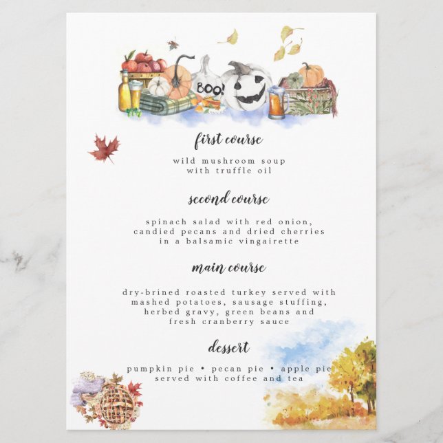 Rustik vattenfärg Thanksgiving menykort Meny (Framsida)