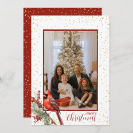 Rustik Vattenfärg Vinter Kardinal Julgran Gren Julkort