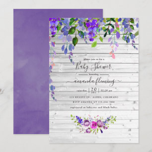 Rustik vattenfärg Violett Blommig Bebis Shower Inbjudningar