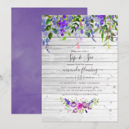 Rustik vattenfärg Violett Blommig Drick Och Se Inbjudningar