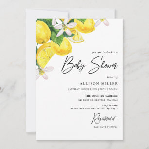 Rustik vattenfärgad Gult Lemon Baby Shower Inbjudningar