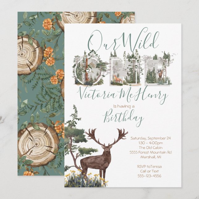 Rustik vattenfärgad Vild en första Födelsedagsfest Inbjudningar (Fram/baksida)