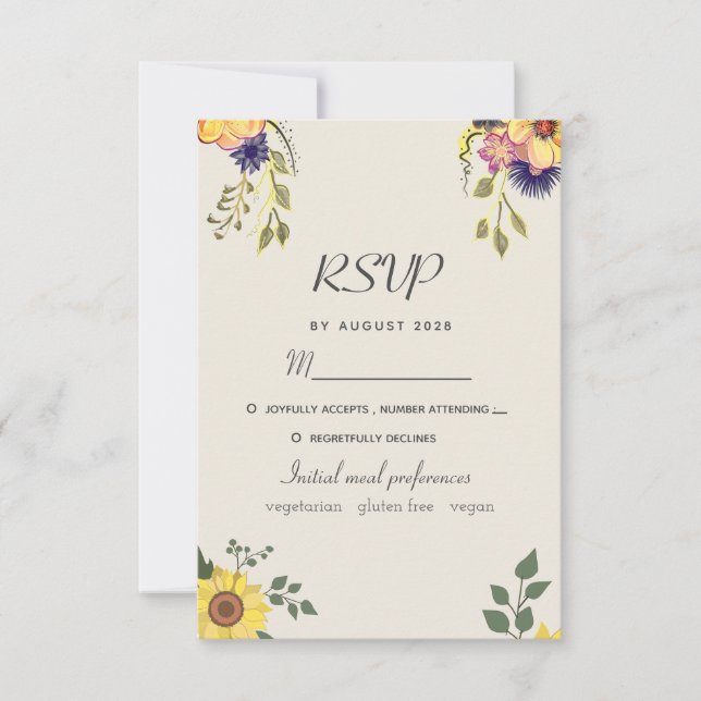 Rustik vattenfärgblommig bröllops-RSVP-kort OSA Kort (Framsida)