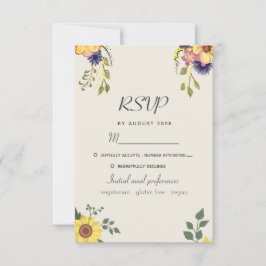 Rustik vattenfärgblommig bröllops-RSVP-kort OSA Kort
