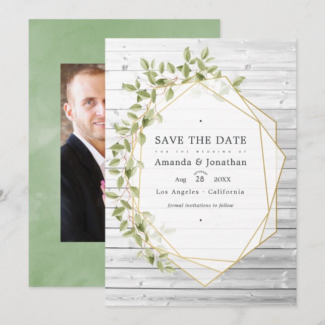 Rustik vattenfärggrönska Geometrisk Bröllop Spara Datumet (Fram/baksida)