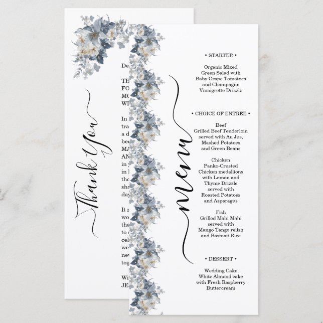 rustik vattenfärgillustration av en blomster  meny (Fram/baksida)