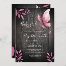 Rustik vattenfärgsbabydusch för rosa-fjäril