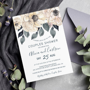 Rustik vattenfärgsdusch på blommigten elegant par  inbjudningar