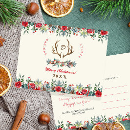 Rustik vattenfärgsfamilj namn monogram jul vykort