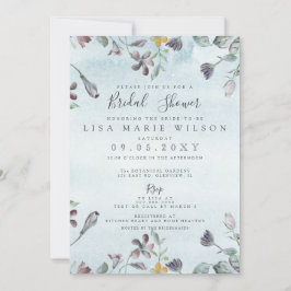 Rustik vattenfärgsfärgad Blommigt Dusty Blue-Möhip Inbjudningar