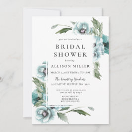 Rustik vattenfärgsfärgad Blommigt Dusty Blue-Möhip Inbjudningar