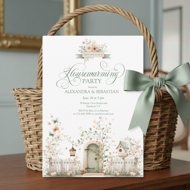 Rustik vattenfärgshus Invitation till inflyttnings Inbjudningar (personalized floral rustic cottage housewarming party invitation with script calligraphy)