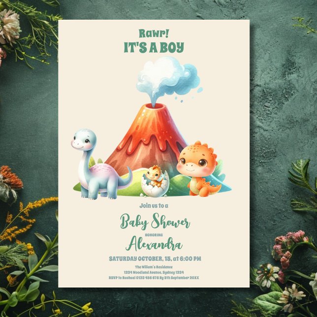 Rustik vattenfärgsjungle Cute Dinosaur Baby Shower Inbjudningar (Skapare uppladdad)