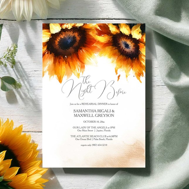Rustik vattenfärgsmåltid Blommigt Rehearsal Middag Inbjudningar (Rehearsal dinner invitations rustic watercolor sunflowers)