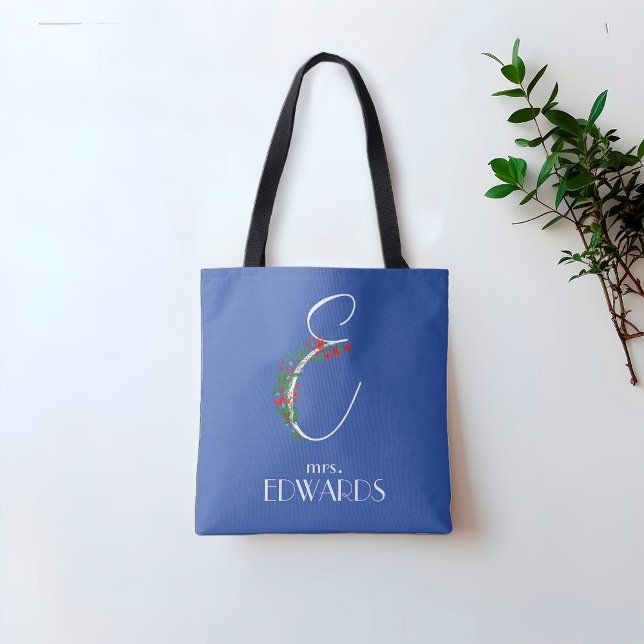 Rustik vattenfärgsmonogram E-lärare Tote Bag Tygkasse (Skapare uppladdad)