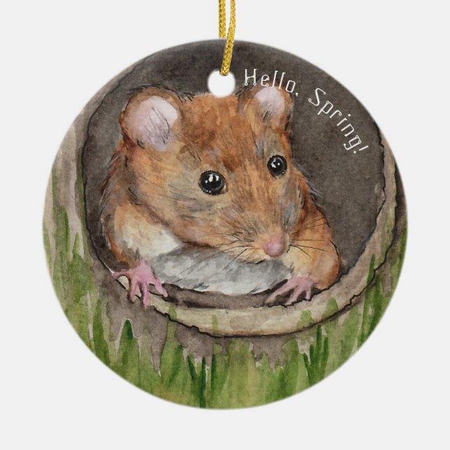 Rustik vattenfärgsmus julgransprydnad keramik (Framsidan)