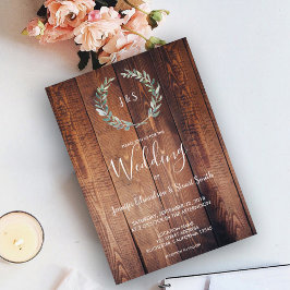 Rustik vattenfärgsolivolja löv monogram Bröllop Inbjudningar