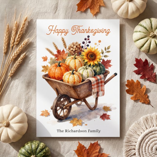 Rustik Vattenfärgspumpa Trillvagn Thanksgiving Kort (Skapare uppladdad)