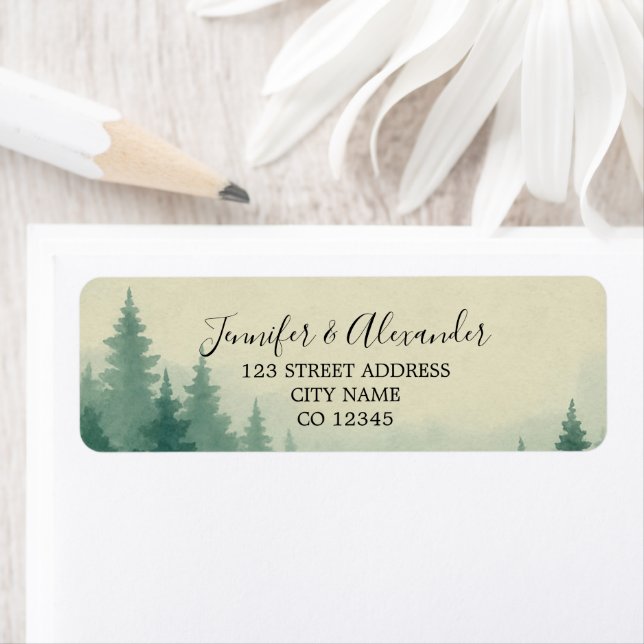 Rustik vattenfärgsskog bröllop returadress returadress etikett (Insitu)