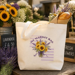 Rustik vattenfärgssolsikkebukett och lavendel jumbo tygkasse