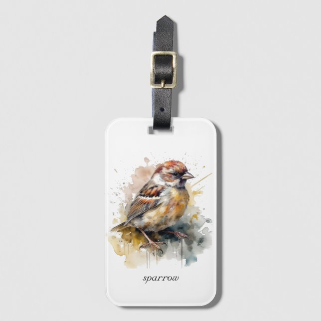 Rustik vattenfärgssparrow, anpassningsbar bagagebricka (Framsida vertikal)