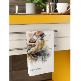 Rustik vattenfärgssparrow, anpassningsbar kökshandduk
