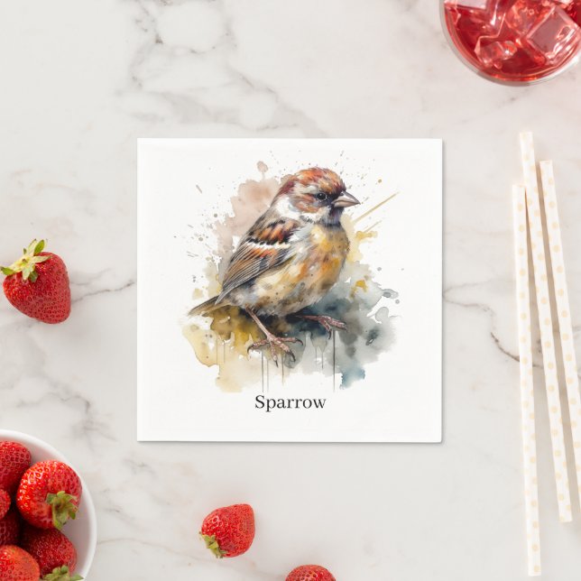 Rustik vattenfärgssparrow, anpassningsbar pappersservett (Insitu)
