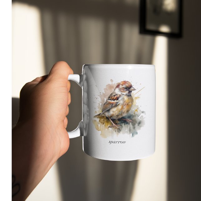 Rustik vattenfärgssparrow, anpassningsbar Två-Tonad mugg (Skapare uppladdad)