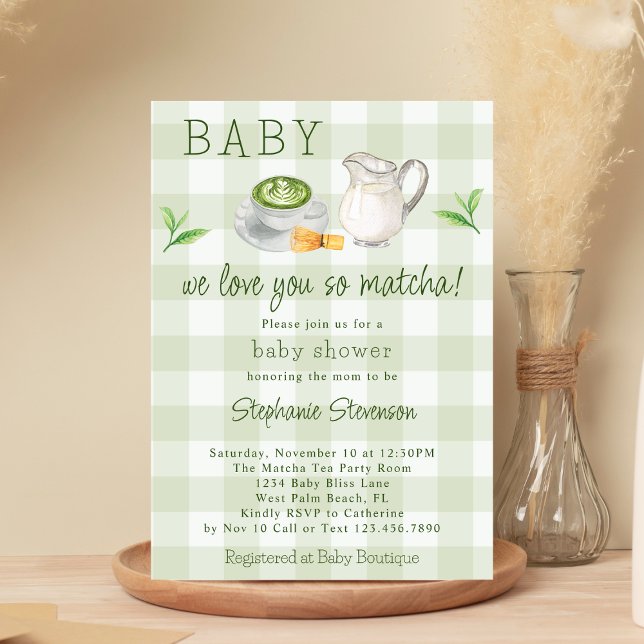 Rustik Vi älskar dig så Matcha Grönt Te Baby Showe Inbjudningar (Skapare uppladdad)