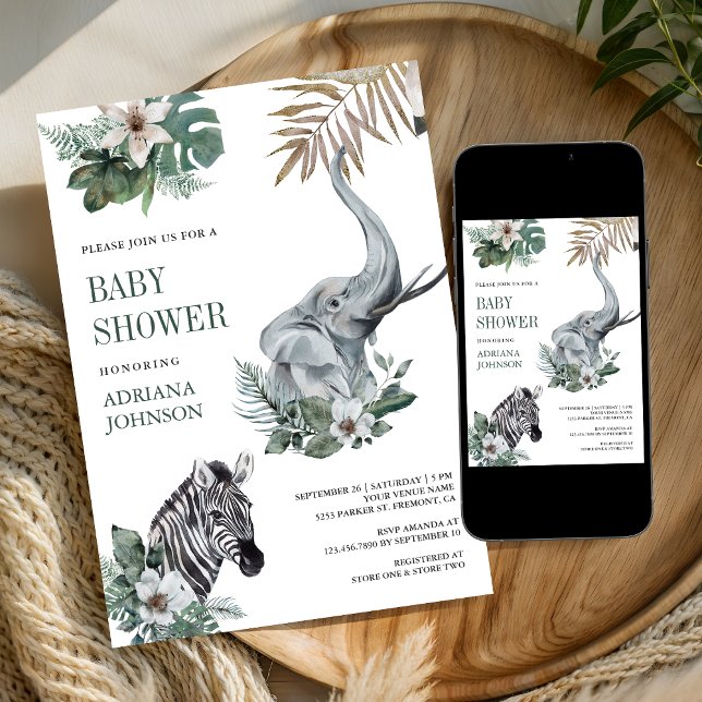 Rustik Vild Safari Sebra och Elefant Bebisshower Inbjudningar (Skapare uppladdad)