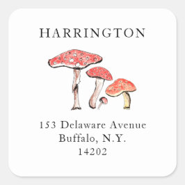 Rustik Vild Svampar Elegant Hand Drawn Adress Fyrkantigt Klistermärke