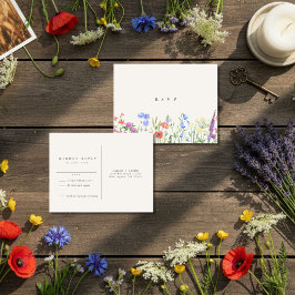 Rustik Vildblomma Äng Bröllop RSVP Vykort