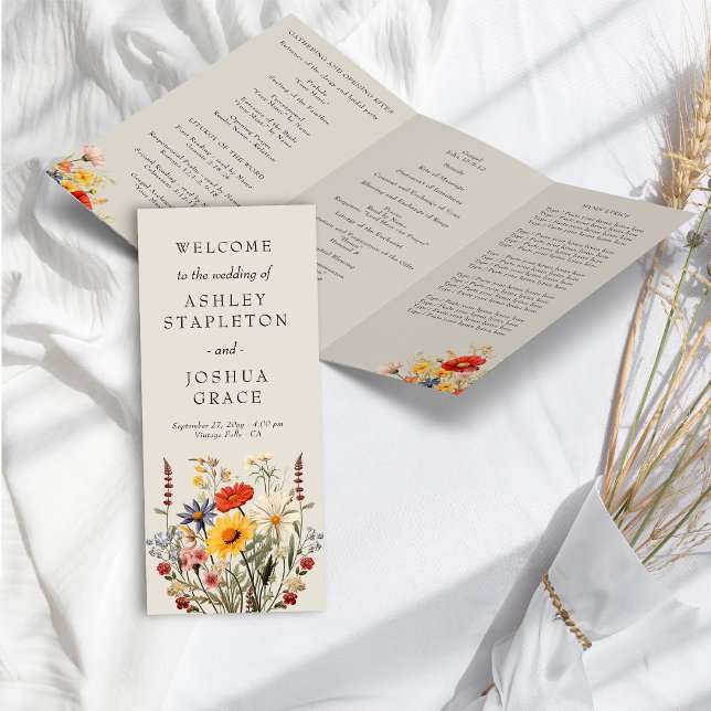 Rustik vildblomma bröllopsceremoni-program (Wedding Ceremony Program from the Rustic Wildflower Wedding Collection by Darling & May
)