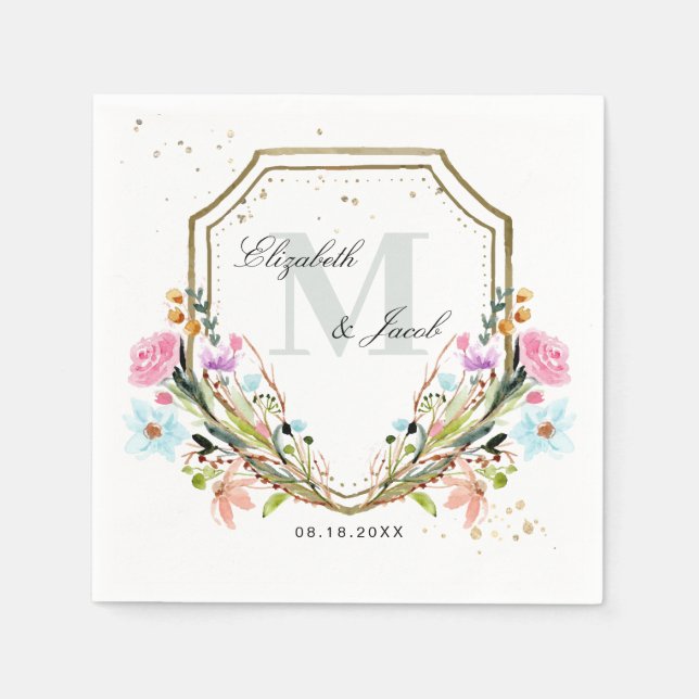 Rustik vildblomma Elegant guldspira Bröllop Pappersservett (Framsidan)