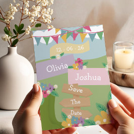 Rustik vildblomma med flaggor Spara datumet Inbjudningar