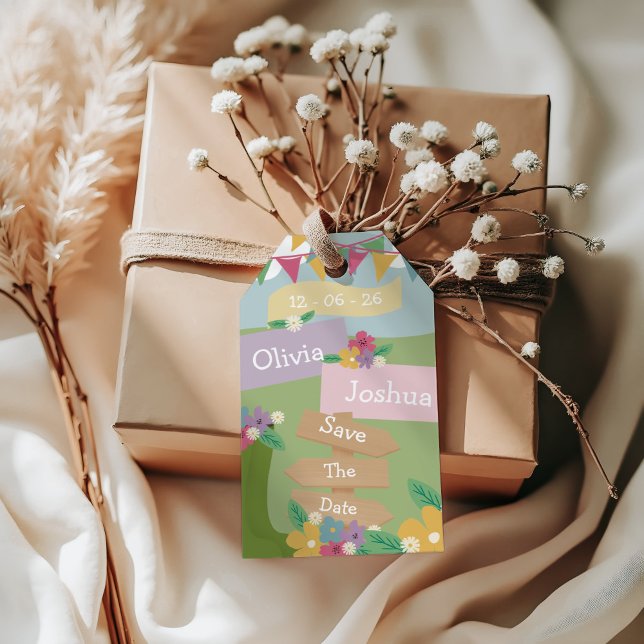 Rustik vildblomma med flaggor Spara datumet Presentetikett (Skapare uppladdad)
