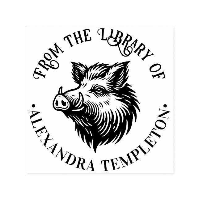 Rustik Vildsvinshuvud Bibliotek Boknamn #1P Självfärgande Stämpel (Design)