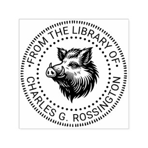 Rustik Vildsvinshuvud Biblioteksbok Namn #1N Självfärgande Stämpel