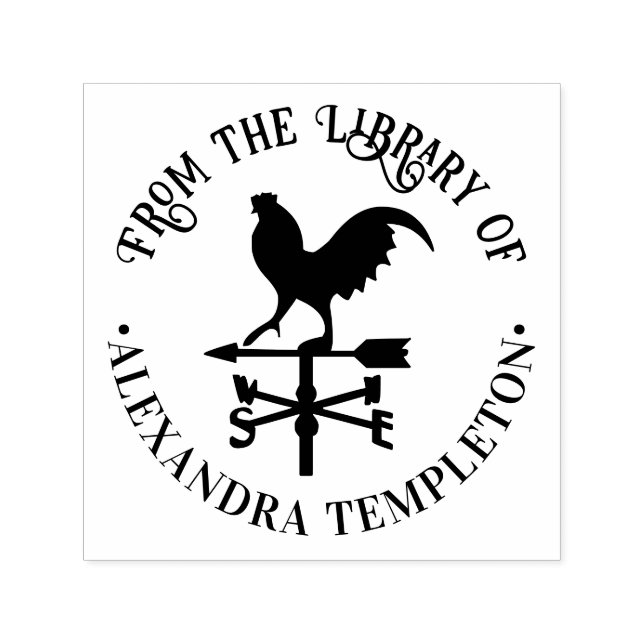 Rustik Vindflöjel #3 Rund Biblioteksbok Namn Självfärgande Stämpel (Design)