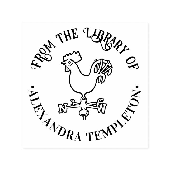 Rustik Vindflöjel #5 Rund Biblioteksbok Namn Självfärgande Stämpel (Design)