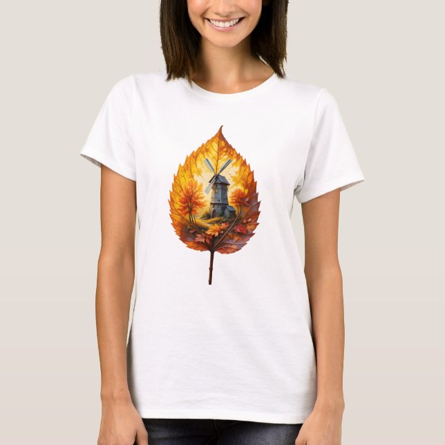 Rustik vindkvarn i höstlig glans t shirt (Framsida)