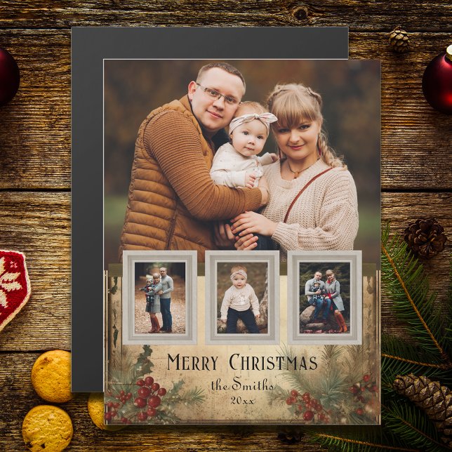 Rustik Vintage 4-foto God jul Hälsning (Skapare uppladdad)