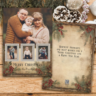 Rustik Vintage 4-foto God jul Hälsning Julkort