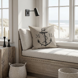 Rustik Vintage Ankare Bröllopsmonogram Kudde