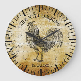 Rustik Vintage Antique-familjen Namn Farm Chicken Stor Klocka