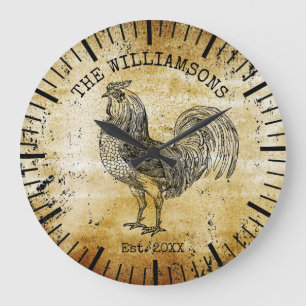 Rustik Vintage Antique-familjen Namn Farm Chicken Stor Klocka