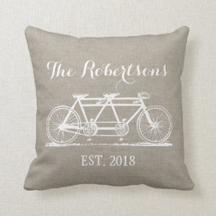Rustik Vintage Bicycle Bröllop Monogram Kudde