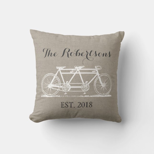 Rustik Vintage Bicycle Bröllop Monogram Kudde (Framsida)