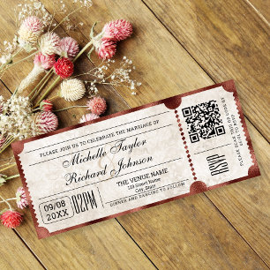 Rustik Vintage Biobiljett med RSVP QR-kod Inbjudningar
