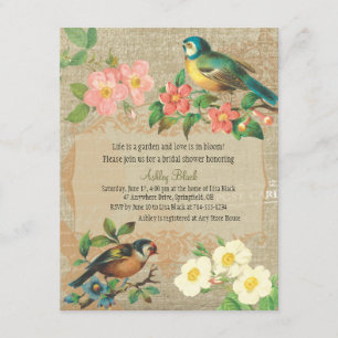 Rustik Vintage Birds and Flowers Möhippa Inbjudningar